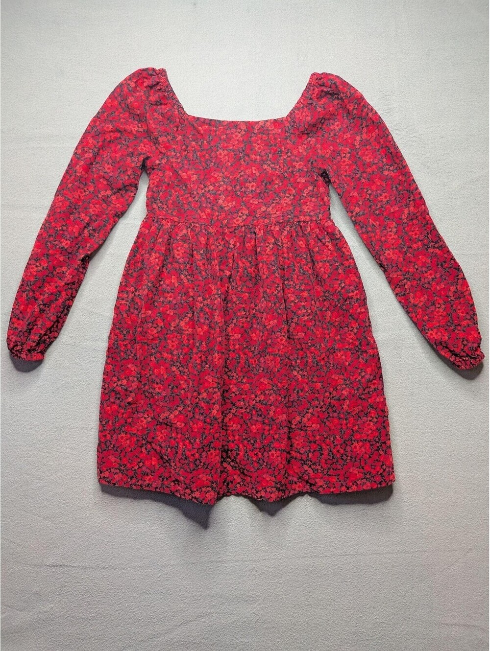 Gap Kids Dress Girls L Red Floral Corduroy Long Sleeve Square Neck Fit & Flare